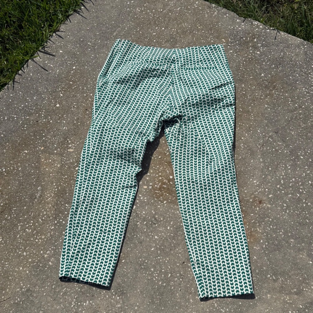 Bold Geometric Print Ankle Pants Preppy Women Travel 12 Green White - Picture 3 of 5